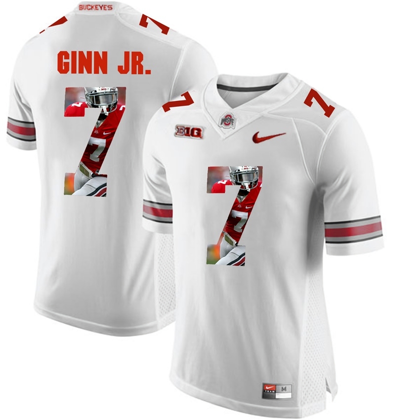 Ohio State Buckeyes Men's NCAA Ted Ginn Jr. #7 White With Portrait Print College Football Jersey UNV5849HA